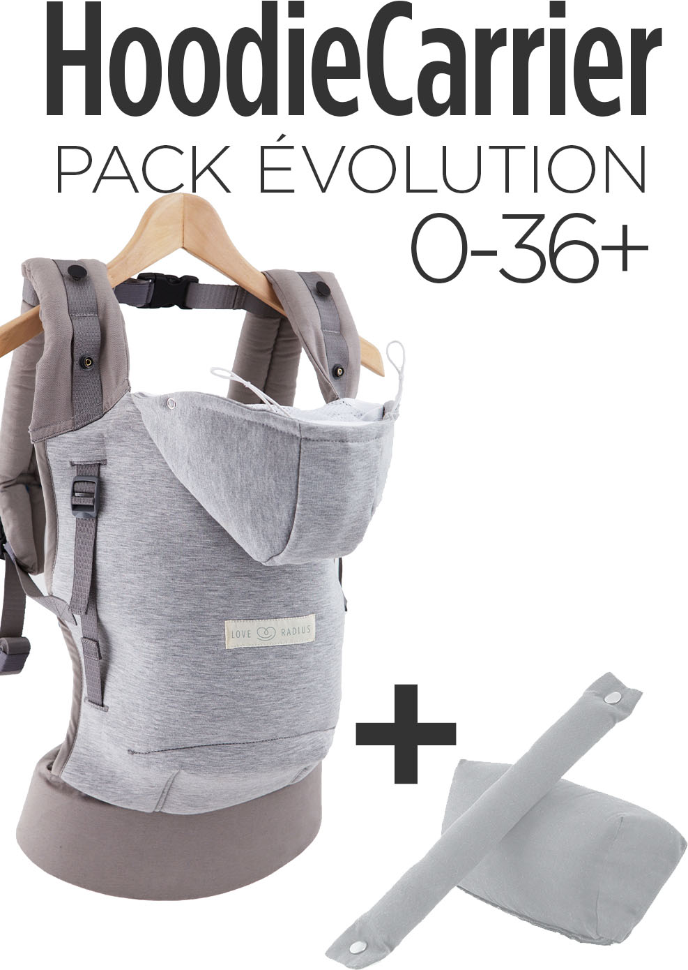 Porte-bébé physio Love Radius (JPMBB) Hoodie Carrier Gris Flanelle -  Porte-bébé Préformé Love Radius (JPMBB) HC43 - Bébéluga