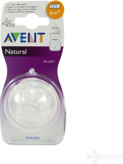 Avent Lot de 2 Tétines Natural 6mois+ (Débit rapide) 