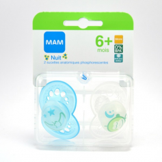 Lot de 2 sucettes 6m+ phosphorescentes MAM