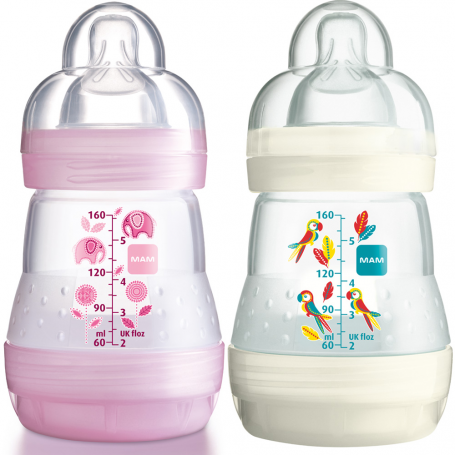 Lot de 2 biberons MAM anti-colique 160ml Africa Rose - Blanc