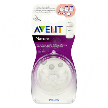 Lot de 2 tétines Natural 3 mois+ Debit Variable Philips AVENT
