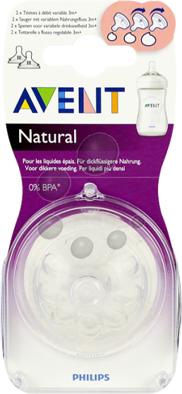 AVENT Lot 2 Tétines Natural Debit variable,3M+ - P Comme Para