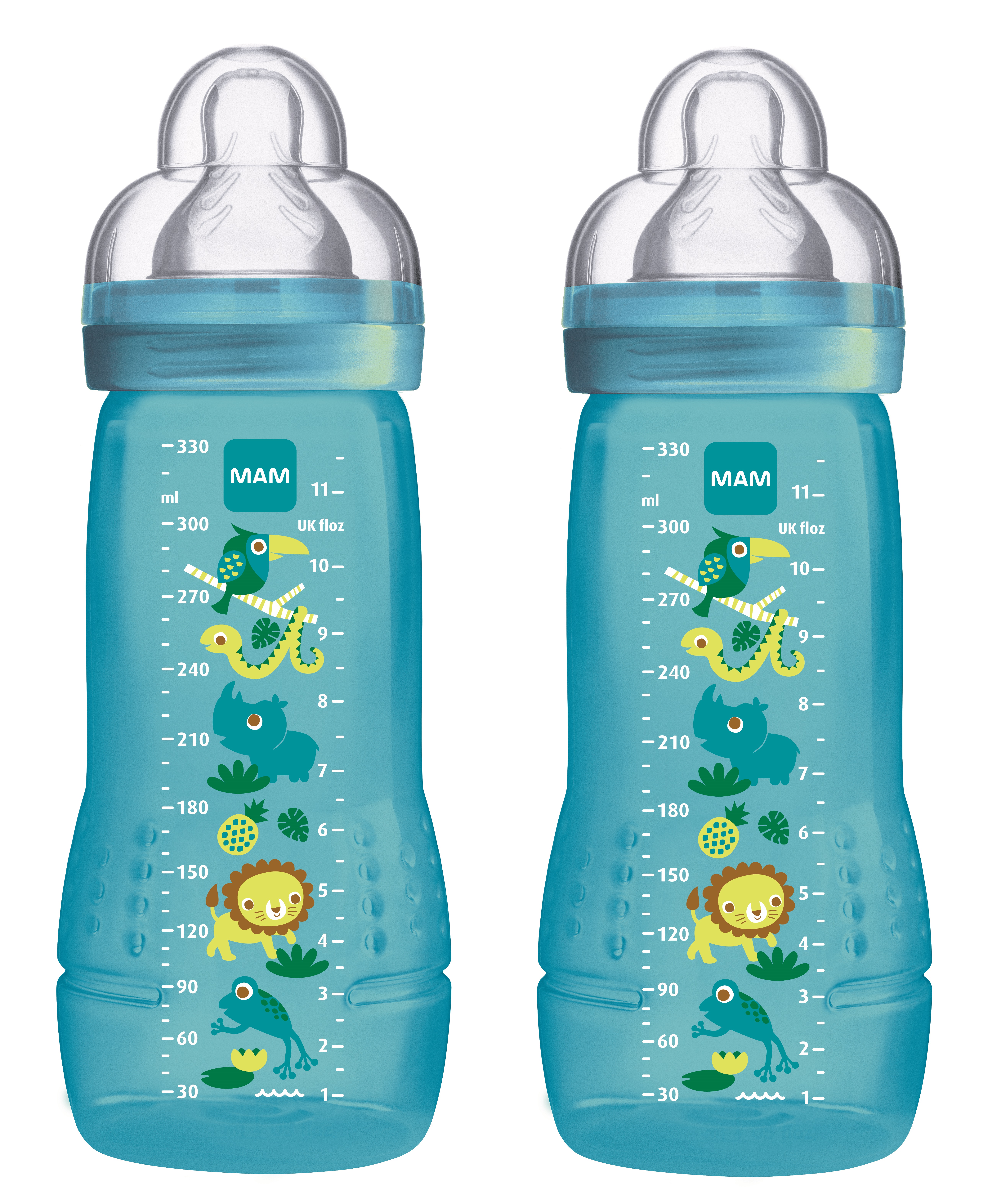 Pack De 2 Biberons MAM 330 Ml Avec Tétine Débit Moyen - Idéal Pour Les Garçons (et Les Filles Aussi !)
