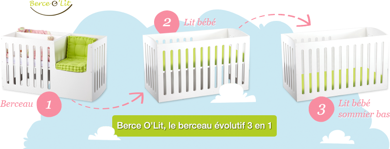 Berce o lit - berceau lit bébé bois évolutif gris, made in France